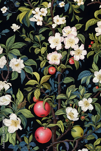 Digital apples and apple flowers print pattern abstract graphic poster background