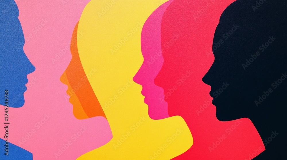 Silhouettes of different shapes and colors representing the range of individuals and perspectives in a work community, DEIB concept Silhouettes of different shapes and colors representing the range of individuals and perspectives in a work community, DEIB concept