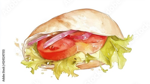 Fresh Sandwich with Lettuce and Tomato on White Background. Generative AI photo