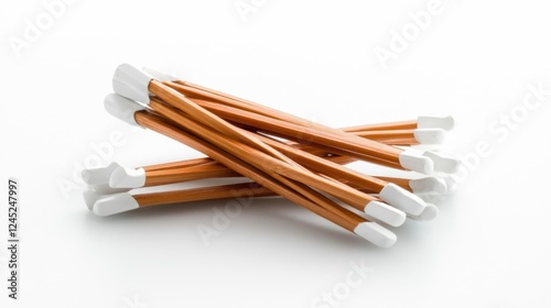 Pile of Wooden Pencils with Erasers Isolated. Generative AI photo