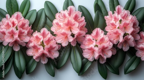 Beautiful Pink Rhododendron Flowers with Green Leaves. Generative AI photo