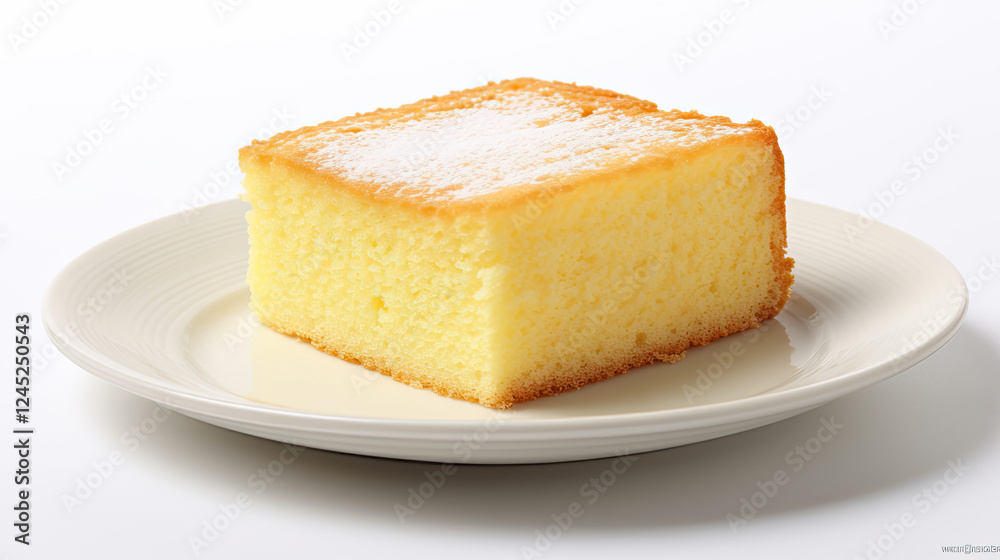 A Delectable Slice of Golden Sponge Cake Ready to be Served A Delectable Slice of Golden Sponge Cake Ready to be Served