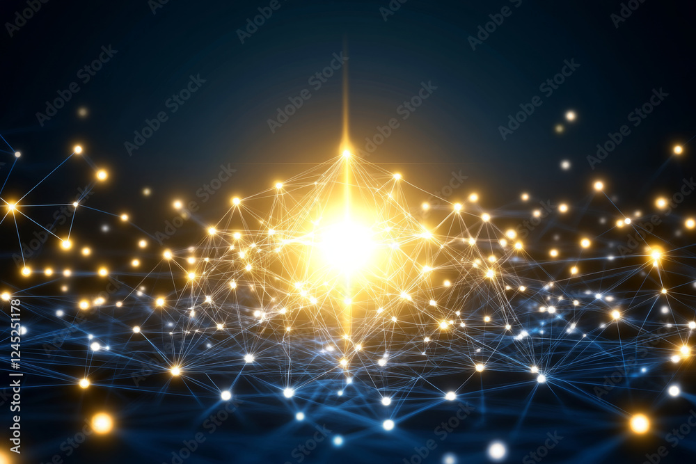 Fototapeta premium Glowing network connections with bright center light