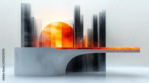 Abstract Architecture with Sunset. Generative AI photo