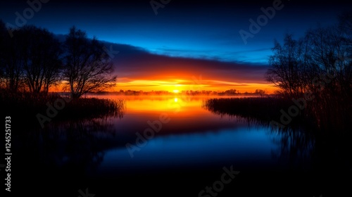 Majestic Sunrise over Serene Lake