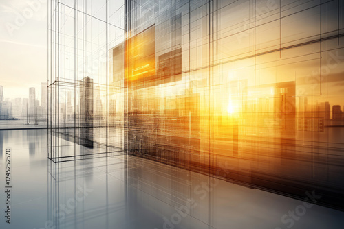 Abstract cityscape with digital technology elements
