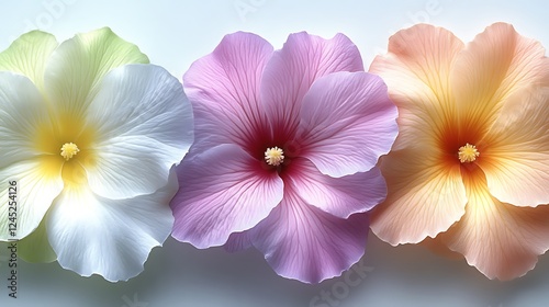 Wallpaper Mural Three pastel hibiscus flowers in a row Torontodigital.ca