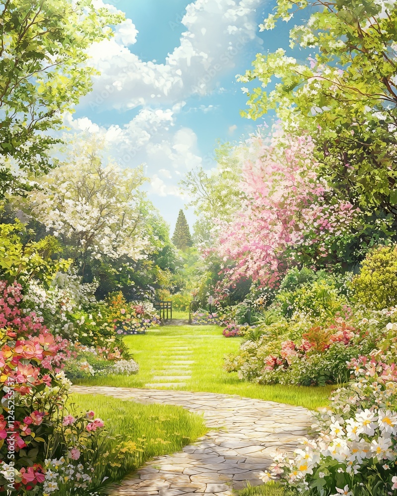 pretty garden background, daytime, sunny day pretty garden background, daytime, sunny day