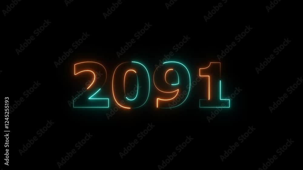 Neon light countdown 2091 Sal number background 4k animation. Happy new year 2091. Neon light countdown 2091 Sal number background 4k animation. Happy new year 2091.
