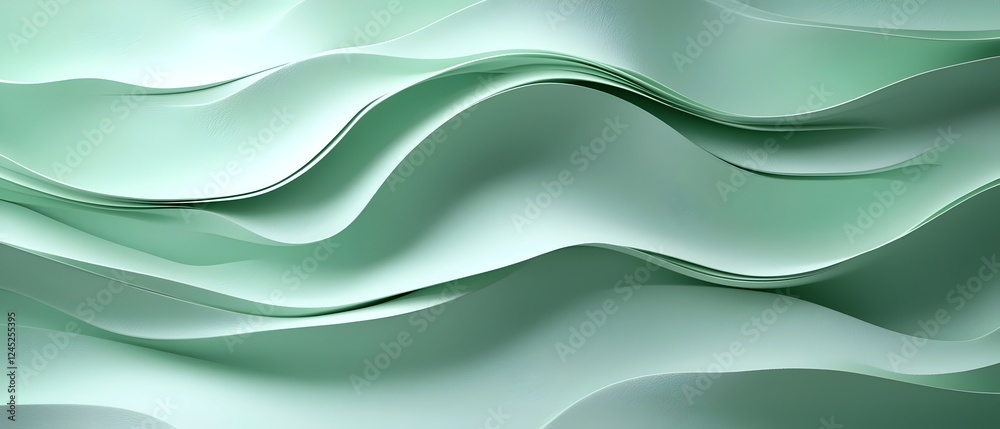 A harmonious abstract design featuring soft, flowing waves in gentle shades of mint green. The smooth curves create a sense of tranquility and fluidity, ideal for modern decor. A harmonious abstract design featuring soft, flowing waves in gentle shades of mint green. The smooth curves create a sense of tranquility and fluidity, ideal for modern decor.