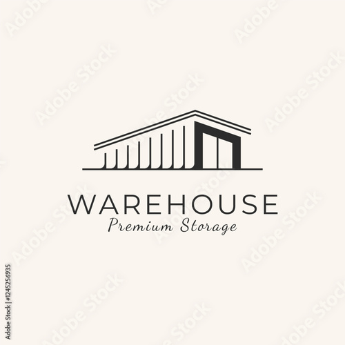 warehouse line art logo design vector illustration.