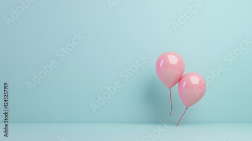 Two pink balloons against blue background