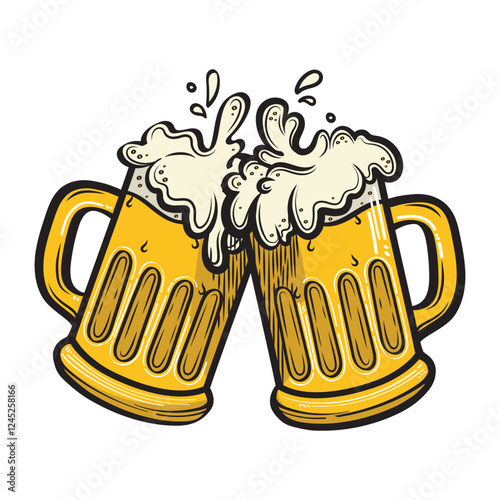 Beer Glass Mug Vector Illustration, Cartoon Beer Glass Vector Illustration, Beer Mug toasting Cheers Vector Image.