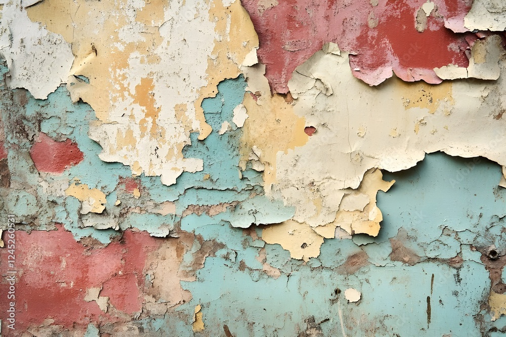 Fototapeta premium Faded look full of character, peeling paint texture shows history and age in every layer