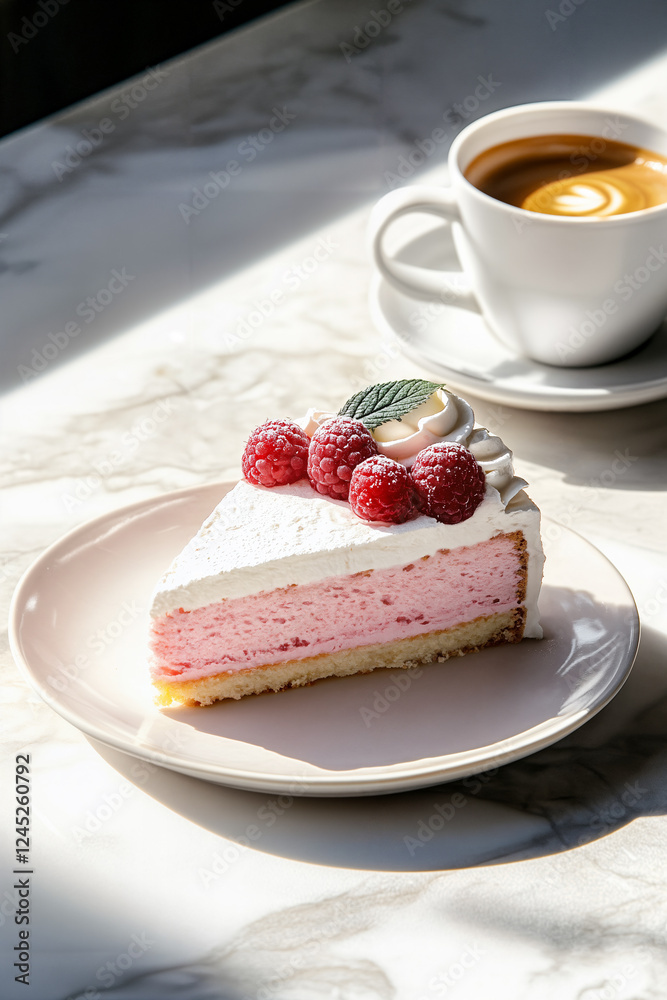 Delicious dessert with raspberries and coffee Delicious dessert with raspberries and coffee