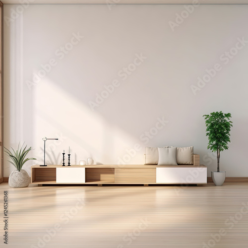 Minimalist Living Room Interior Design with Wooden TV Stand and Natural Light