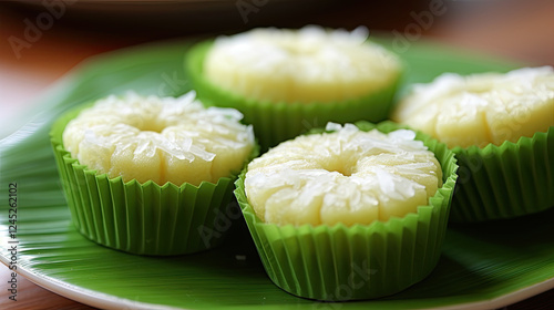 Delectable Coconut Cupcakes on a Green Plate