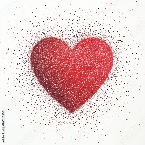 Sparkling heart exploding, white background, Valentine's Day card