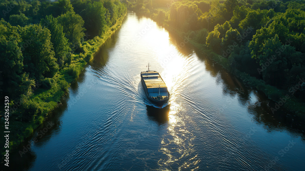 custom made wallpaper toronto digitalcargo ship navigates serene canal surrounded by lush greenery, reflecting sunlight on water surface