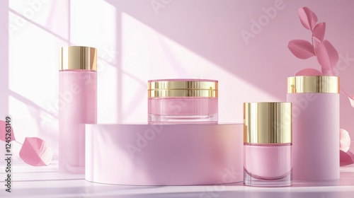 Elegant Pink Cosmetic Packaging Design with Golden Accents