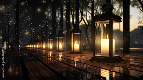 Enchanted Forest Path Illuminated by Glowing Lanterns