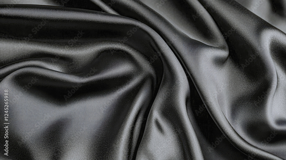 Obraz premium Luxurious Black Silk Fabric: Elegant Drape and Smooth Texture. A Close-Up View of Rich, Shiny, and Soft Material.