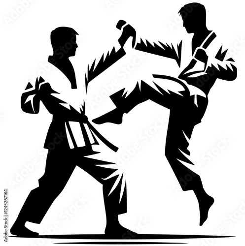 Silhouette of martial arts fight