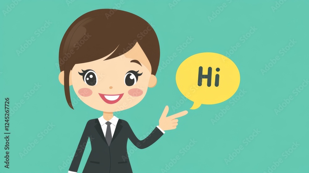Smiling Businesswoman Saying Hi - Cartoon Illustration