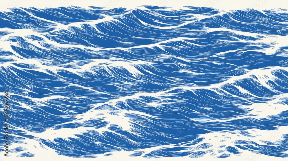 Fototapeta premium Abstract Artistic Illustration of Ocean Waves with Dynamic Patterns and Textures in Deep Blue and White Tones for Creative Design