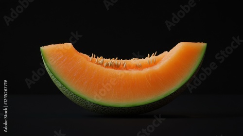 A halved cantaloupe melon with its orange flesh and seeds visible, isolated against a black background, Generative AI