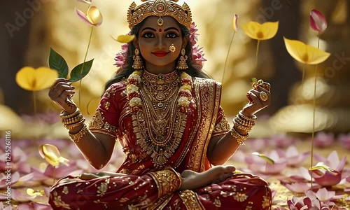 Goddess Lakshmi lotus pose temple India spirituality