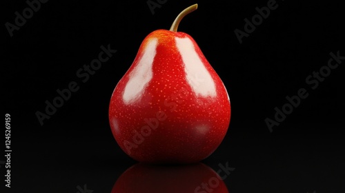 A ripe red pear with a smooth, shiny surface, isolated against a sleek black background, Generative AI