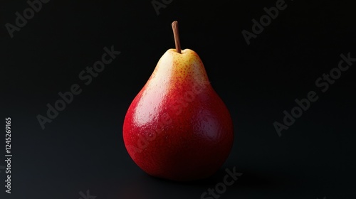A ripe red pear with a smooth, shiny surface, isolated against a sleek black background, Generative AI