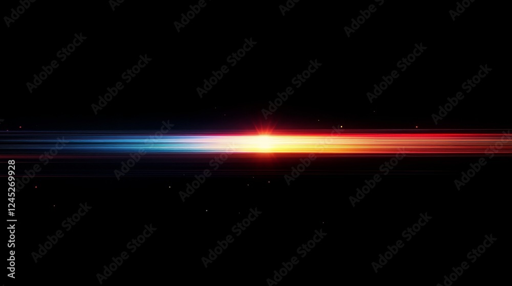 Obraz premium Vibrant horizontal light burst on black background