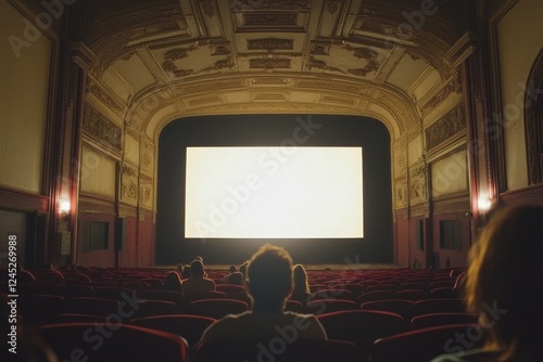 Audience watching blank screen in ornate cinema photo