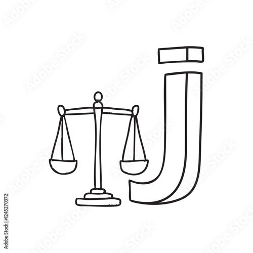 An illustration of Justice with letter J beside it