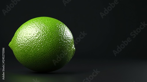 A fresh lime with vibrant green skin, isolated on a sleek black background, Generative AI