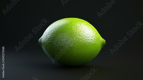 A fresh lime with vibrant green skin, isolated on a sleek black background, Generative AI