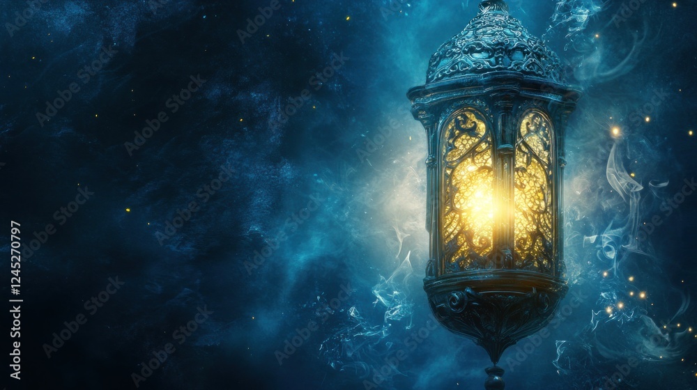 Ornate Ramadan Lantern with Mystical Glow Ornate Ramadan Lantern with Mystical Glow