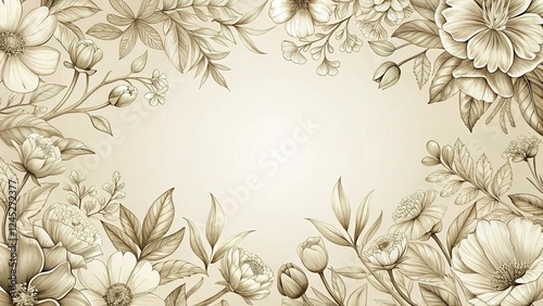 Wallpaper Mural Monochromatic Floral Outline Frame, Pale Background, High Depth of Field Stock Photo Torontodigital.ca