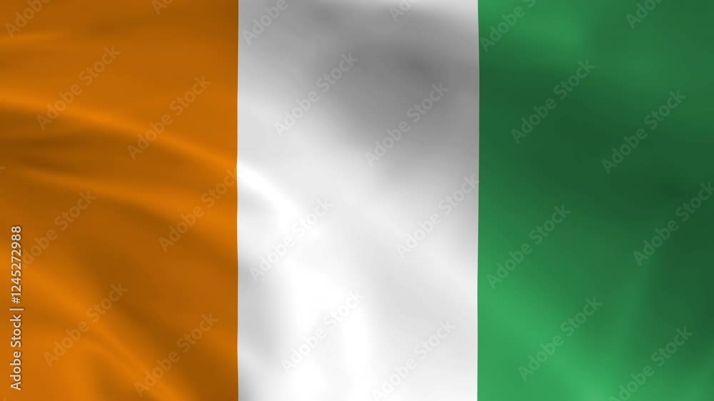 Ivory Coast flag waving animation, perfect looping, 4K video background, official colors, looping National Ivory Coast flag animation background 4k best choice and suit for your footage