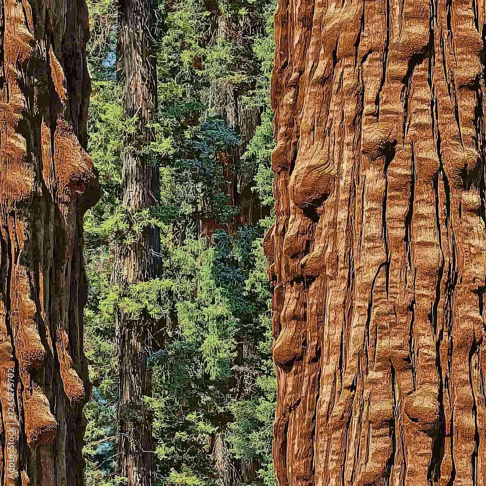 Naklejka premium Giant Redwood Sequoia Tree Forest Seamless Pattern Texture