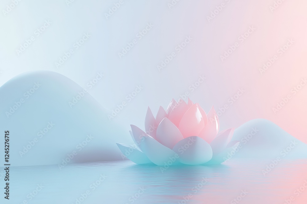 Fototapeta premium Pastel Lotus Flower in Calm Water, Scenic Background, Peaceful