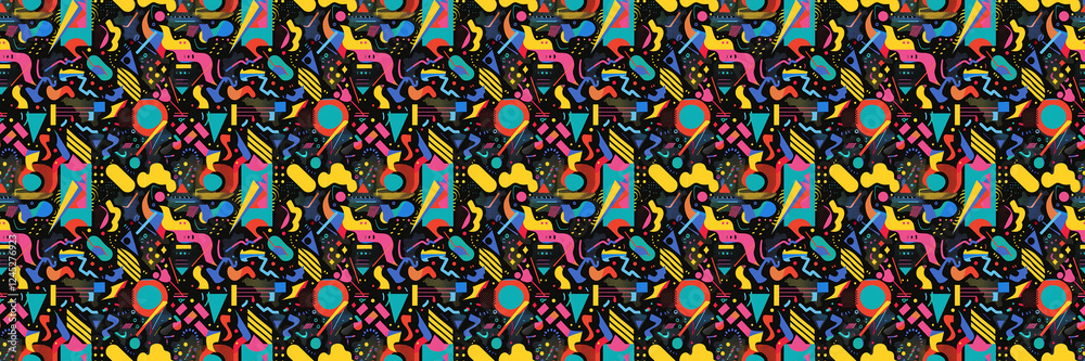 custom made wallpaper toronto digitalSeamless pattern with geometric shapes in the style. Multicolored vintage background with triangles, circles and squares for textile, fabric and Sudanese fabric art.