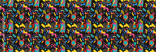 Wallpaper Mural Seamless pattern with geometric shapes in the style. Multicolored vintage background with triangles, circles and squares for textile, fabric and Sudanese fabric art. Torontodigital.ca