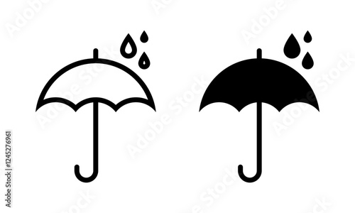 Umbrella with water drops icon set