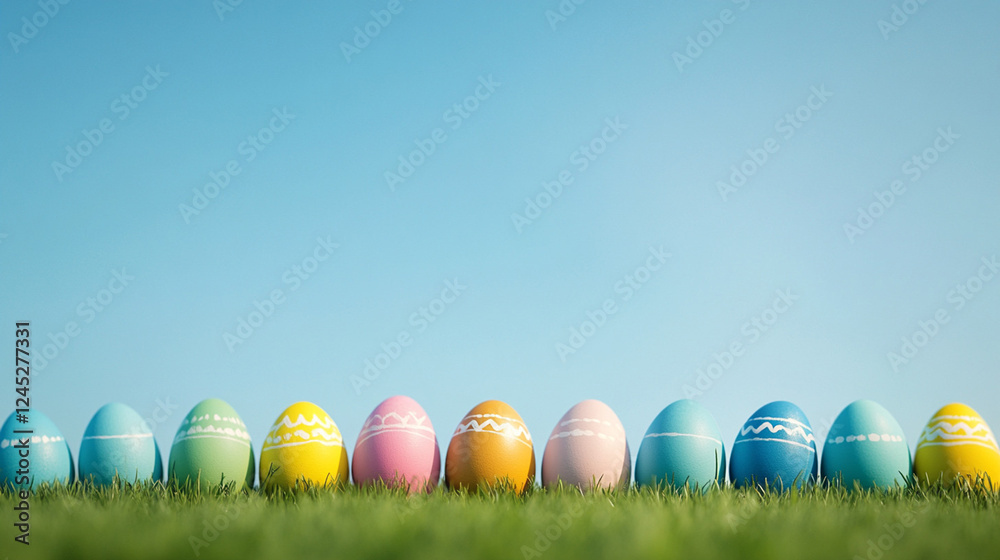 Pastel-colored Easter eggs artistic composition soft blue background seasonal holiday decoration Pastel-colored Easter eggs artistic composition soft blue background seasonal holiday decoration