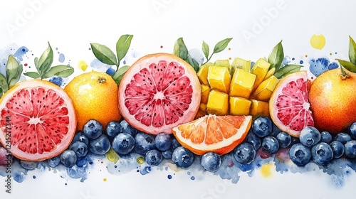 Citrus Fruits and Mango with Blueberries. Generative AI photo