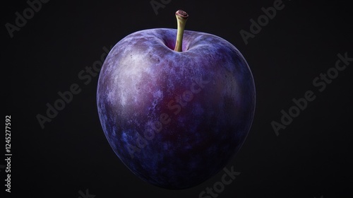 A single plum with its rich purple skin, isolated against a black background, Generative AI