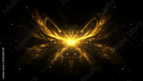 Golden butterfly light flare, dark background, design element